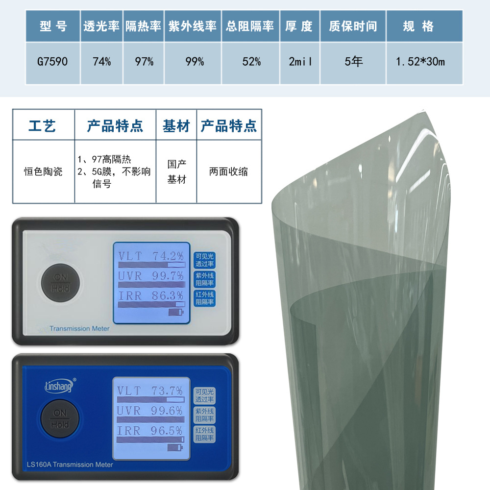 Car constant color ceramic film, high-definition heat-insulating and explosion-proof solar film, car window glass film, front windshield film