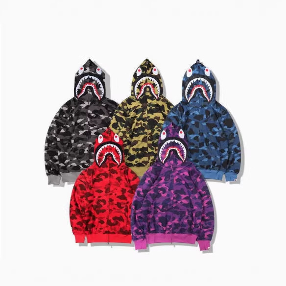 3D printing cross-border Europe and the United States new fashion brand shark head camouflage printing men and women couples Joker wholesale zipper to the head