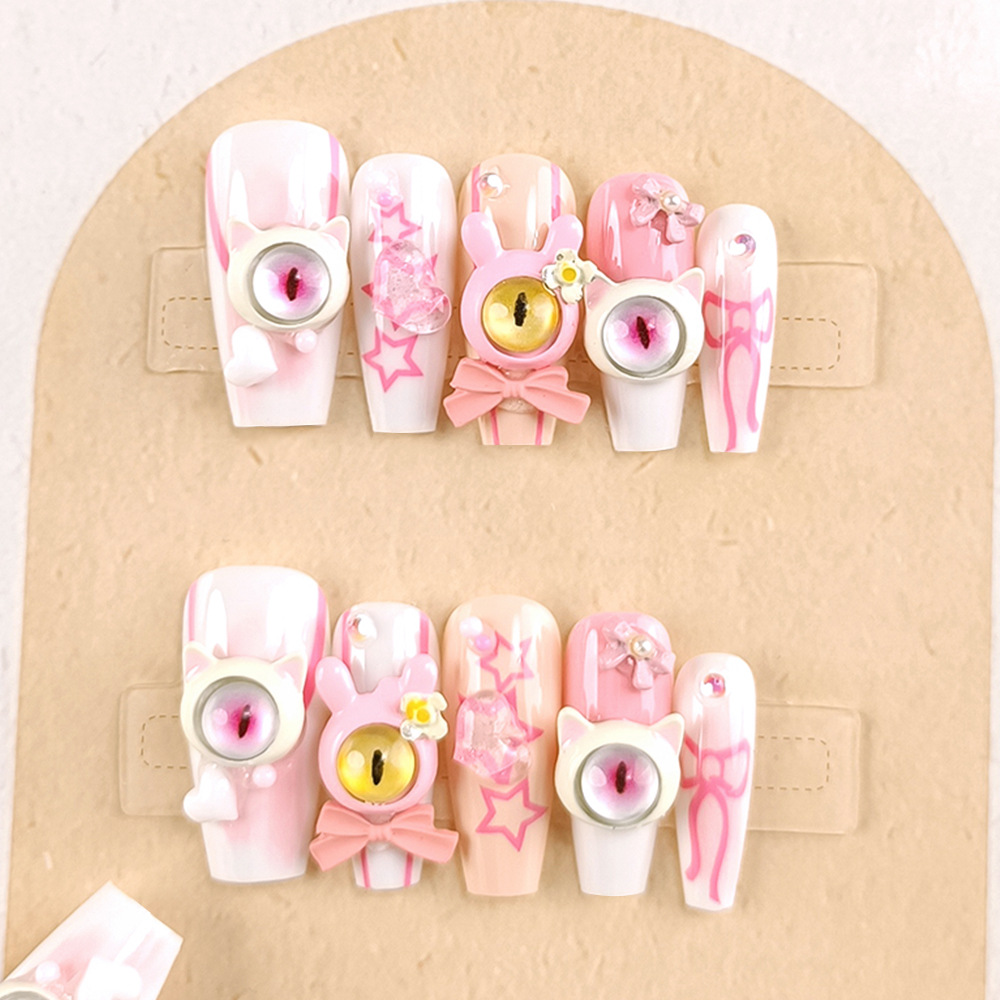10 píldoras de manicura de dopamina, pequeño monstruo, arco de amor, pegatinas de uñas, fototerapia manual, uñas usadas