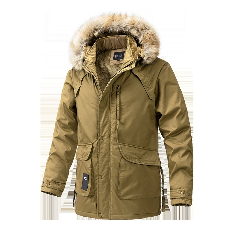 Мужской плащ на осень и зиму, в корейском стиле, средней длины, утепленная куртка с капюшоном, большой размер, повседневная мужская одежда, модный вельветовый материал.