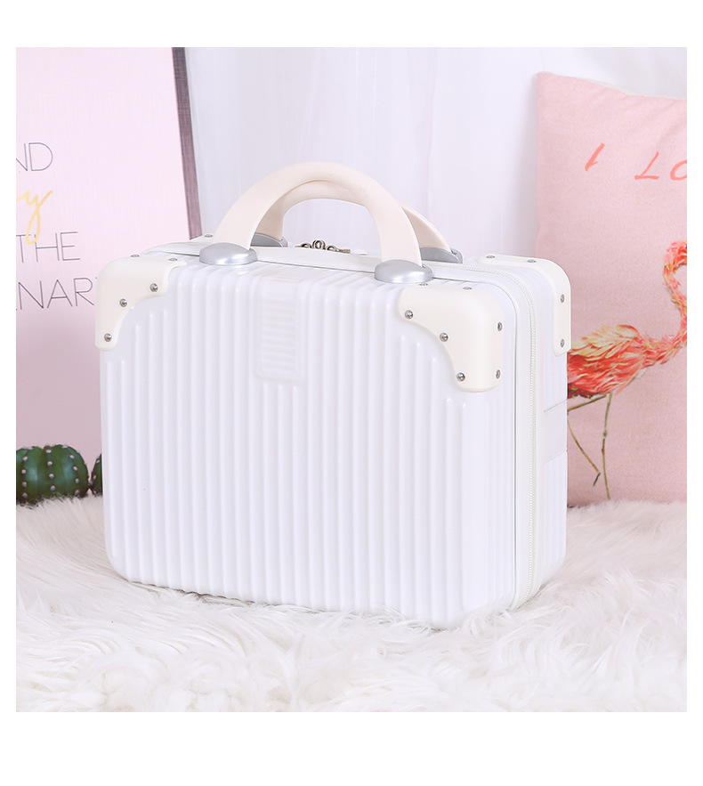 Hard Shell Cosmetic Travel Case, 14 Inch Mini Travel Hand Luggage with Elastic Band, Portable ABS Carrying Makeup Case Suitcase Train Cosmetic Bag for Travel, Camping, Business Trip