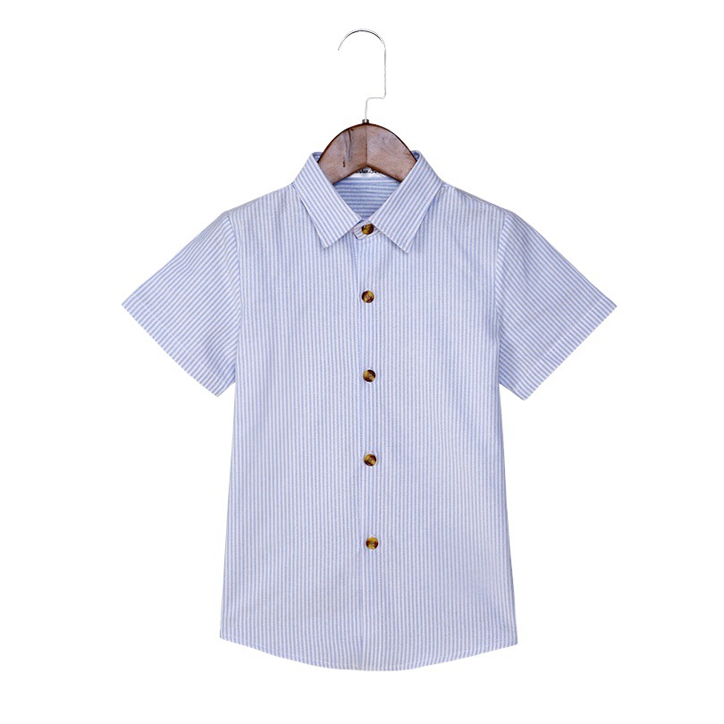 New children's shirt dress suit Korean style children's clothing boys and girls cotton summer short sleeve striped shirt one-piece delivery