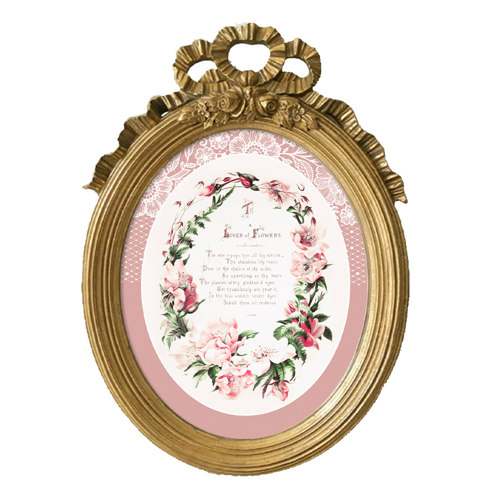 Golden retro wall photo frame for bedroom with bow