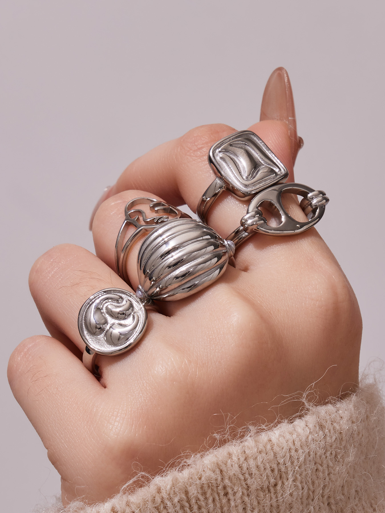 Mysterious Retro Geometric Open Ring Set Stainless Steel Jewelry_voghion.com