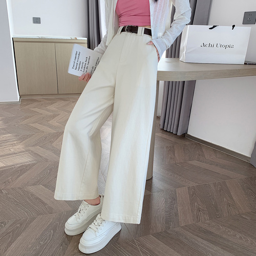 Photographed 9/10 Tencel Cotton Wide-Leg Denim for Women 2025 Spring New Arrival Loose and Slimming Straight Leg Pants