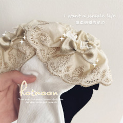 Hotmoon宫廷风金糸刺繍レース蝶結びコットン靴下子供赤ちゃん学生レースソックス女性潮