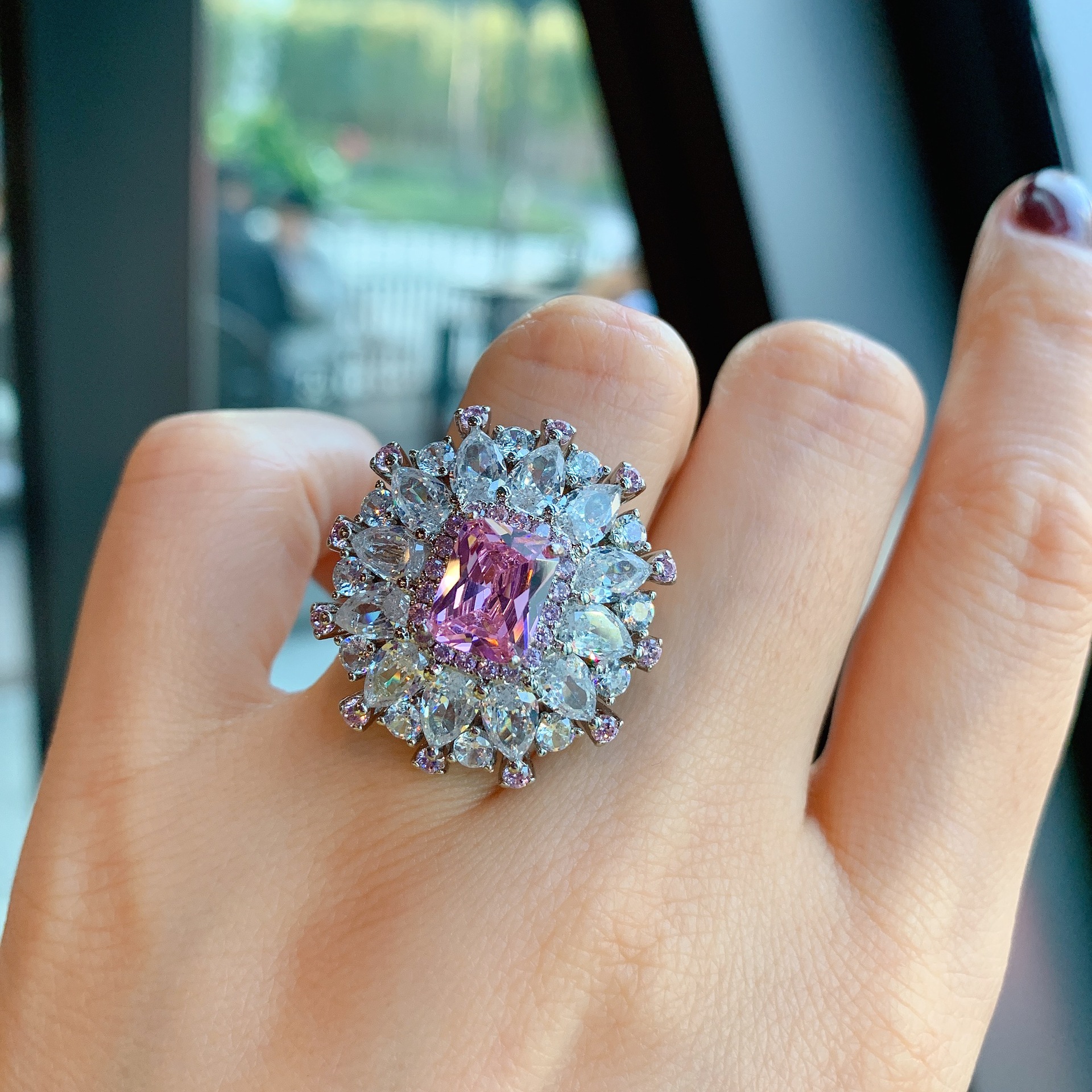 Lady Geometric Copper Gold Plated Rhinestones Rings 1 Piece