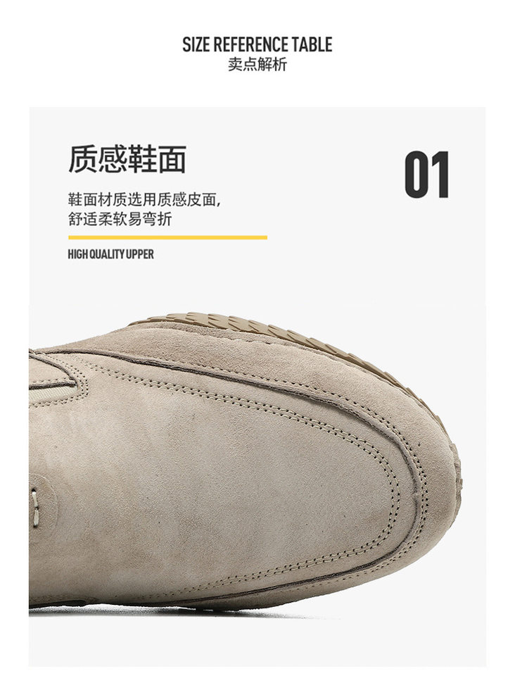 Giày nam cổ thấp kiểu Martin da thật size lớn, đế bằng, dây thun — D2085 màu kaki, D2085 màu xám chi tiết 5