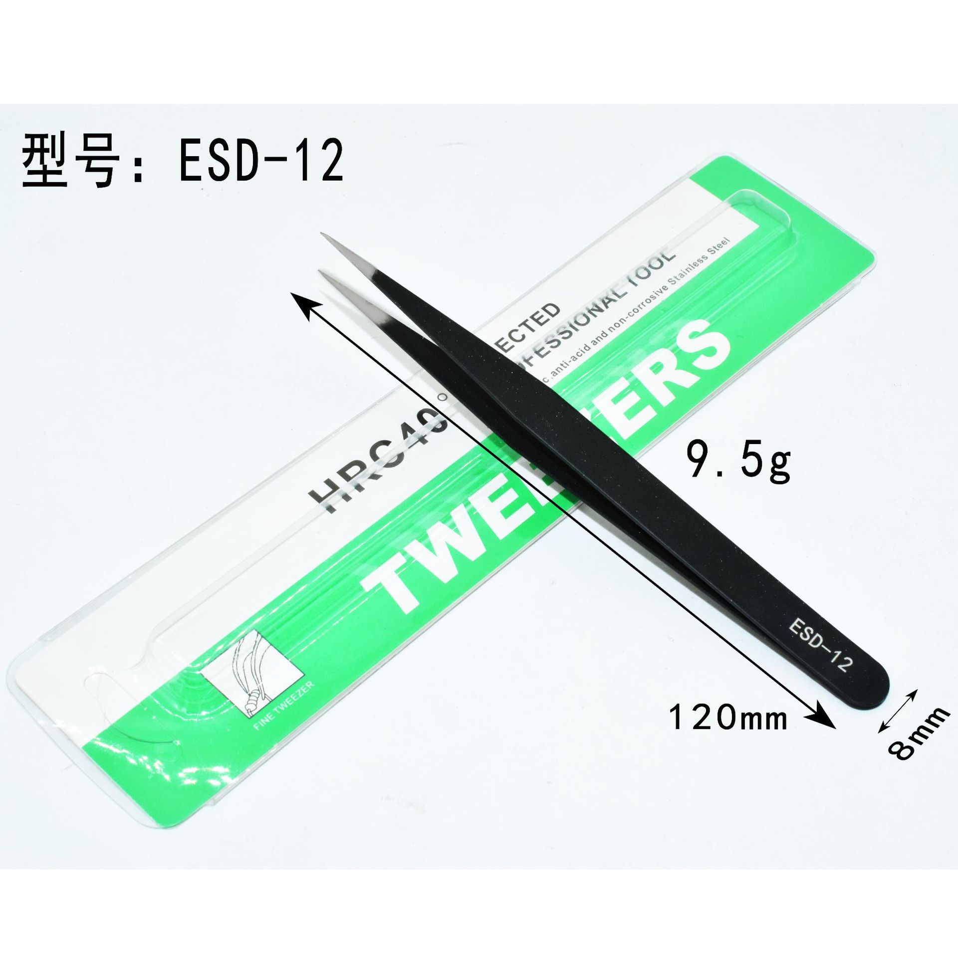 Pinzas de acero inoxidable para manualidades, pinzas puntiagudas para decoración de uñas, pestañas postizas, herramienta antiestática ESD-15 para bisutería.