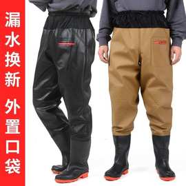 齐腰涉水加厚钓鱼衣服耐磨全身雨裤捕鱼半身裤子连体防水下水雨鞋