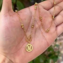 跨境个性化不锈钢26字母项链耳饰女电镀金银色不掉色简约百搭吊坠