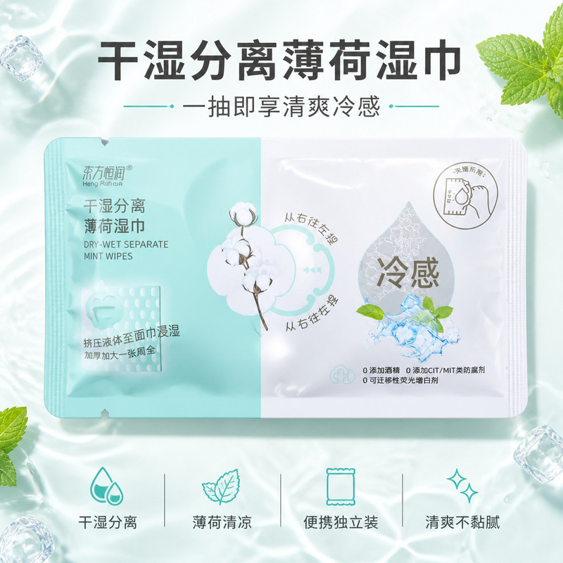 Dry and Wet Separation Mint Cooling Wipes, Enlarged and Thickened, Portable Summer Outdoor Sports Face Cooling Towel