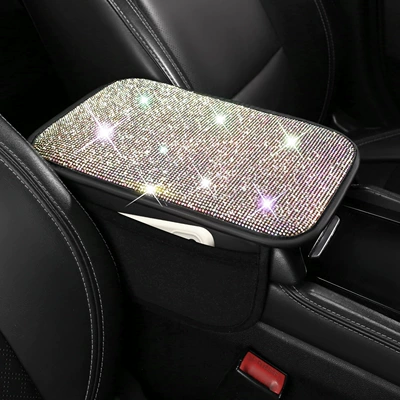 Armrest box pad: decoration pad, TikTok, Shein, Amazon - colorful-rhinestone-embellished-with-storage-bag