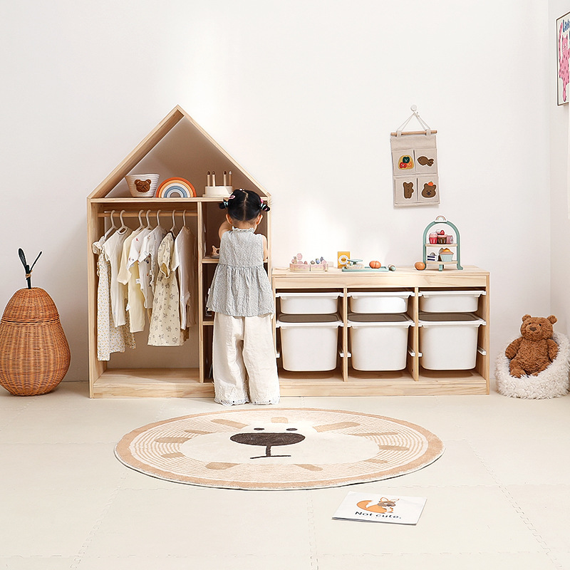 子供用無垢材ワードローブ子供部屋おもちゃキャビネット洋服人形収納キャビネットツーインワン寝室ホームベビーワードローブ|undefined