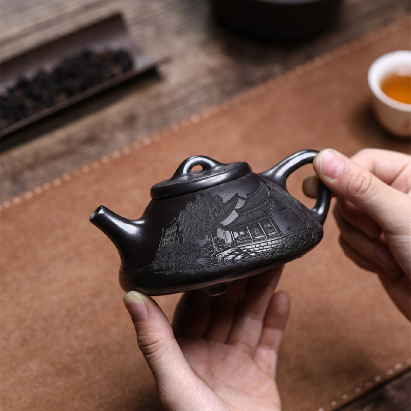 彫刻石瓢箪宜興紫砂壺石黄料職人心手作り美しい紫砂急須茶器|undefined
