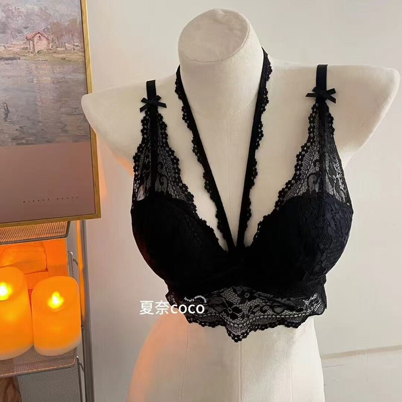 Dragon Heart 2.0 Upgraded Thick French Pure Lust Halterneck Lace Inner Bra for Women with Small Breasts Push-Up Bra Without Rims