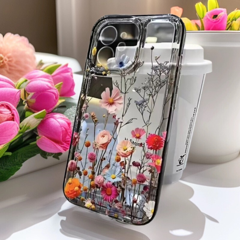 Flower Vine Suitable for Apple 17Promax Mobile Phone Case Anti-Fall Iphone16 Transparent 15 European and American 14 All-Inclusive 13