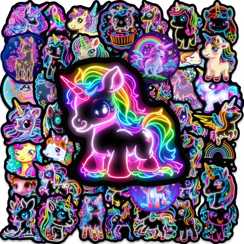 50 Neon Rainbow Horse Stickers, Cute Little Pony Mix-And-Match Graffiti, Suitcase and Notebook Stickers, Journal Material Stickers 50 Neon Rainbow Horse Stickers, Cute Little Pony Mix-And-Match Graffiti, Suitcase and Notebook Stickers, Journal Material Stickers