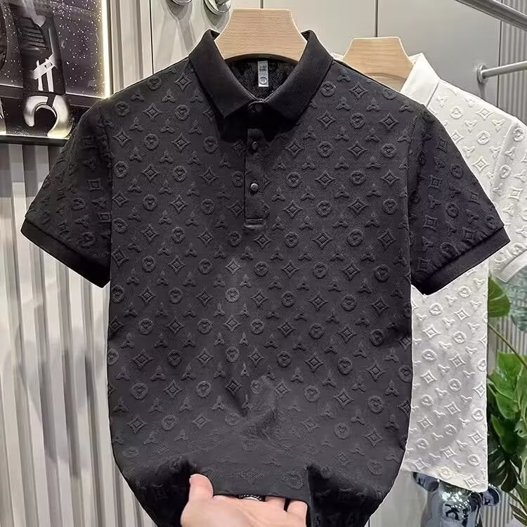Poloシャツ男ファッションファッション男服2025夏新作純色男カジュアル半袖氷糸涼感tシャツ|undefined