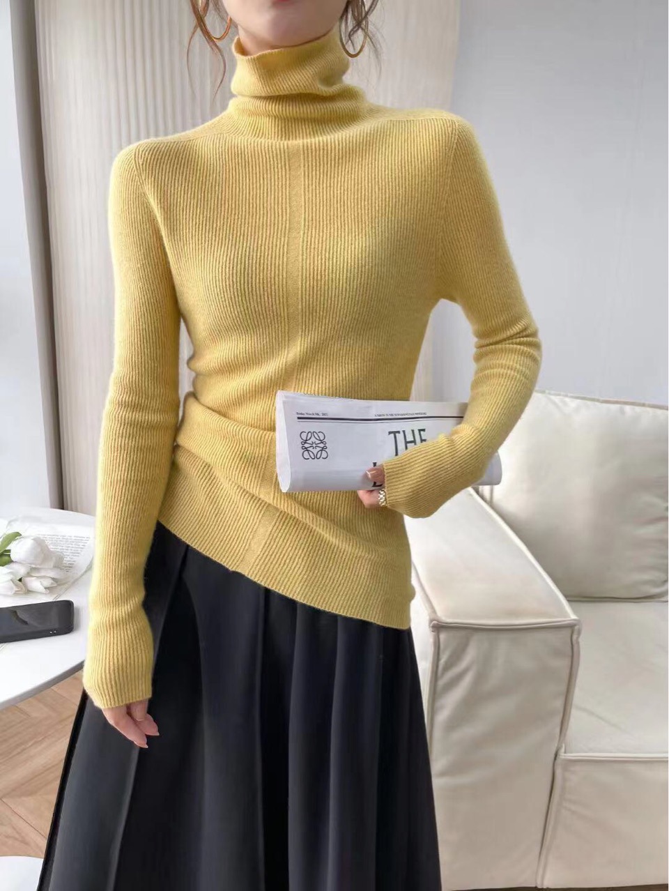 Dui Dui neck wool sweater for women, 100% pure wool base layer, high neck seamless one-piece ready-to-wear, two-wear slim sweater pic 1