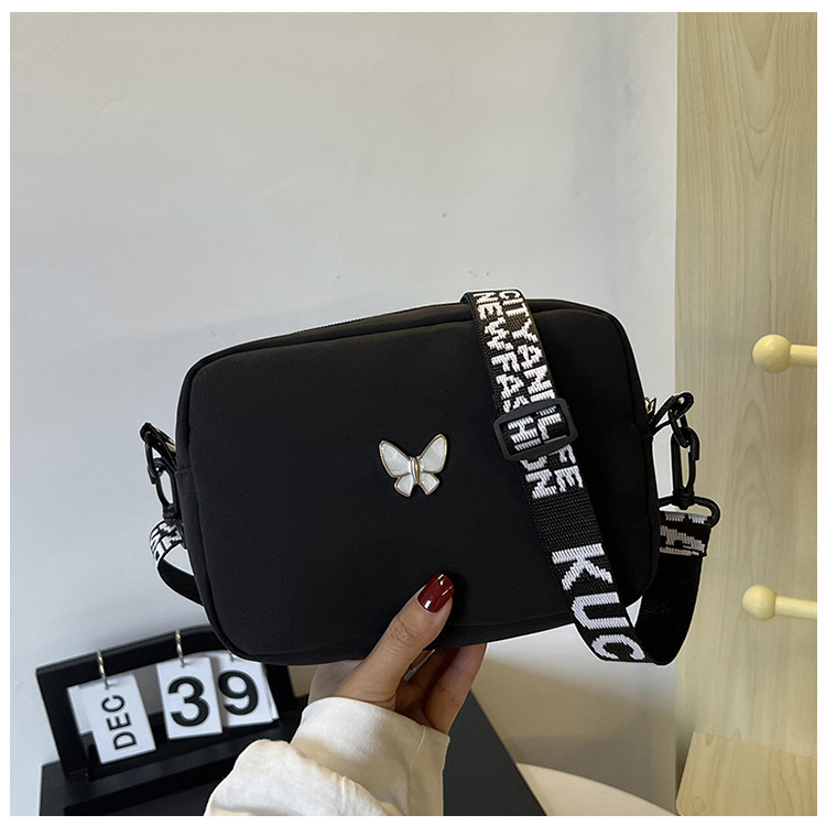 wholesale elegant butterfly simple small bag women's nylon cloth wide shoulder strap underarm bag casual shoulder solid color crossbody bag undefined