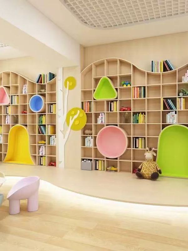 Special-Shaped Bookcase Kindergarten Library Reading Bookshelf Circle Can Sit Shape Reading Area Curved Picture Book Cabinet