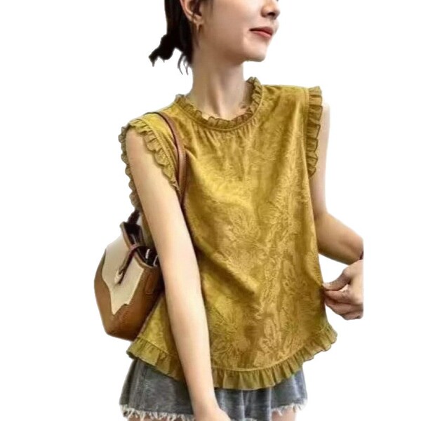 Summer fashionable elegant lace vest with a round collar sleevless