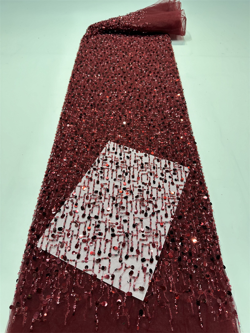 Fábrica al por mayor sequinilla bordada perlas tubo bordado tela de moda rendimiento de escenario ropa de vestir de alta calidad tela