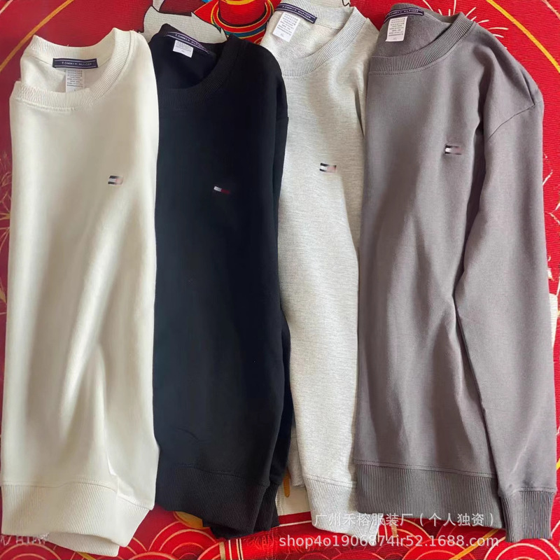 Foreign Trade Round Neck Embroidered Tommy Sweatshirt Cross-Border Autumn and Winter New Pullover Bottoming Shirt Round Neck Embroidered Tommy Top