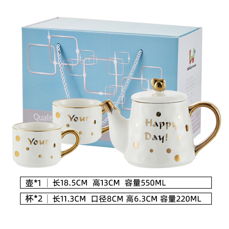 Juego de Teteras de Cerámica Estilo Nórdico, Éxito de Ventas en Amazon, Tetera Chapada en Oro para Uso Doméstico, Ideal para Regalos, Admite Logotipo, Estilo Lujoso