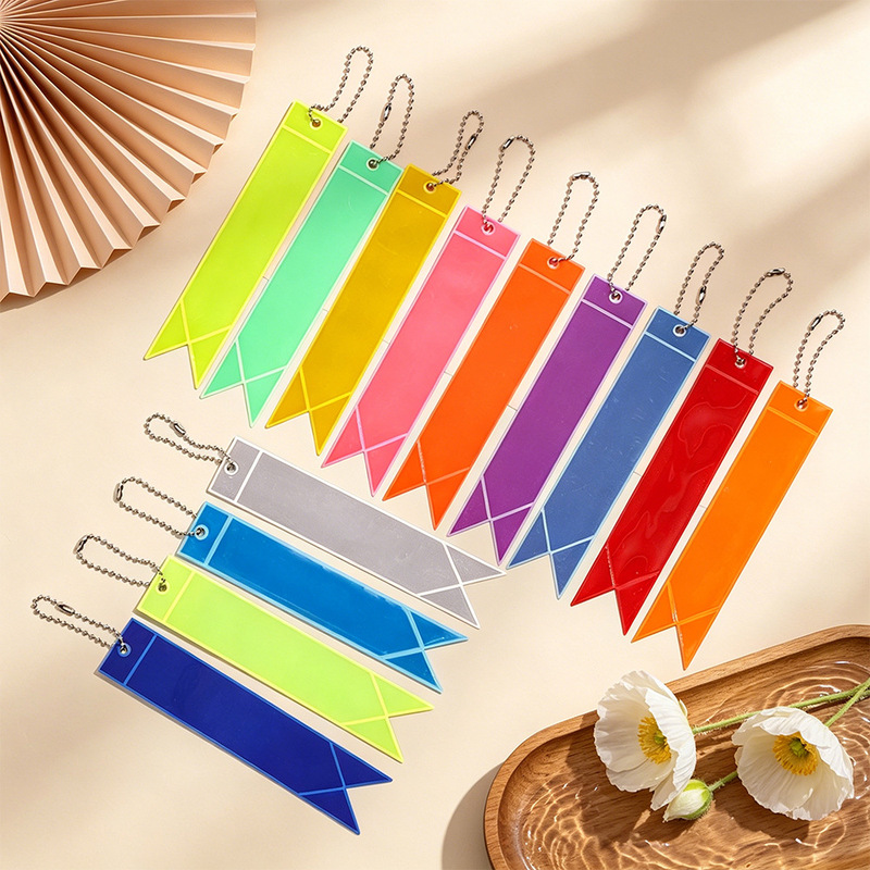 Cross-Border Hot-Selling 13-Color Reflective Pendant Ribbon Style Pvc Safety Warning Reflective Backpack Pendant Fluorescent Keychain
