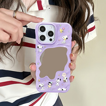 史努比波浪镜子适用苹果16/15/iphone13promax华为补妆镜手机壳