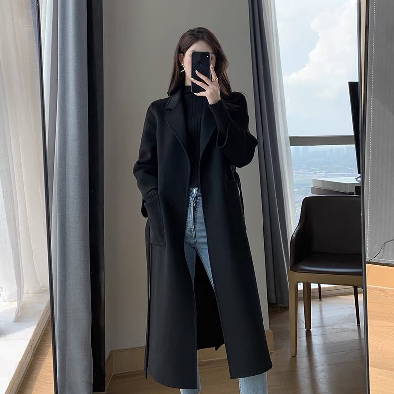 Classic Black Woolen Outwear for Women 2025 Autumn and Winter New Elegant Hepburn Style Suit Woolen Outwear Trendy
