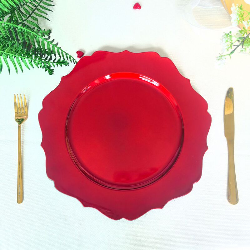 Cross-Border Charger Plates with Elegant Red Floral Decorations, Hotel Wedding Party Plates, Direct from the Factory Cross-Border Charger Plates with Elegant Red Floral Decorations, Hotel Wedding Party Plates, Direct from the Factory