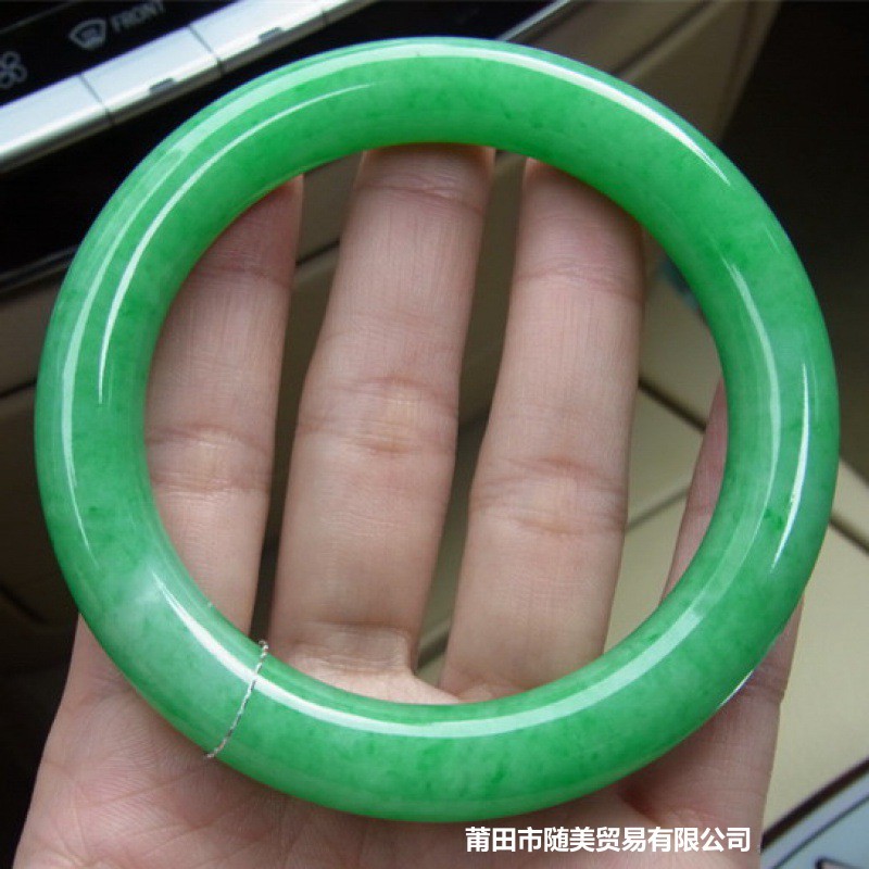 专柜缅甸翡翠手镯女天然冰糯种满翠光泽细腻玉手镯子圆条满绿阳绿