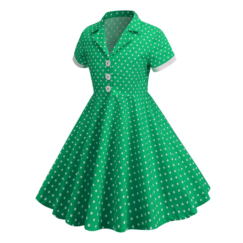 Retro Girls' Vintage Short Sleeved Polka Dots Dress Vintage Party Dinner Dress | eBay Retro Girls' Vintage Short Sleeved Polka Dots Dress Vintage Party Dinner Dress | eBay