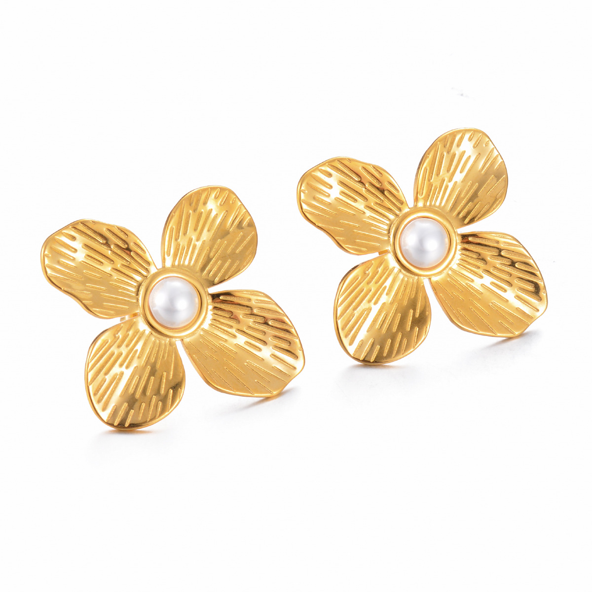 1 Pair Glam Retro Flower Plating Inlay Stainless Steel Artificial Pearls Ear Studs display picture 4