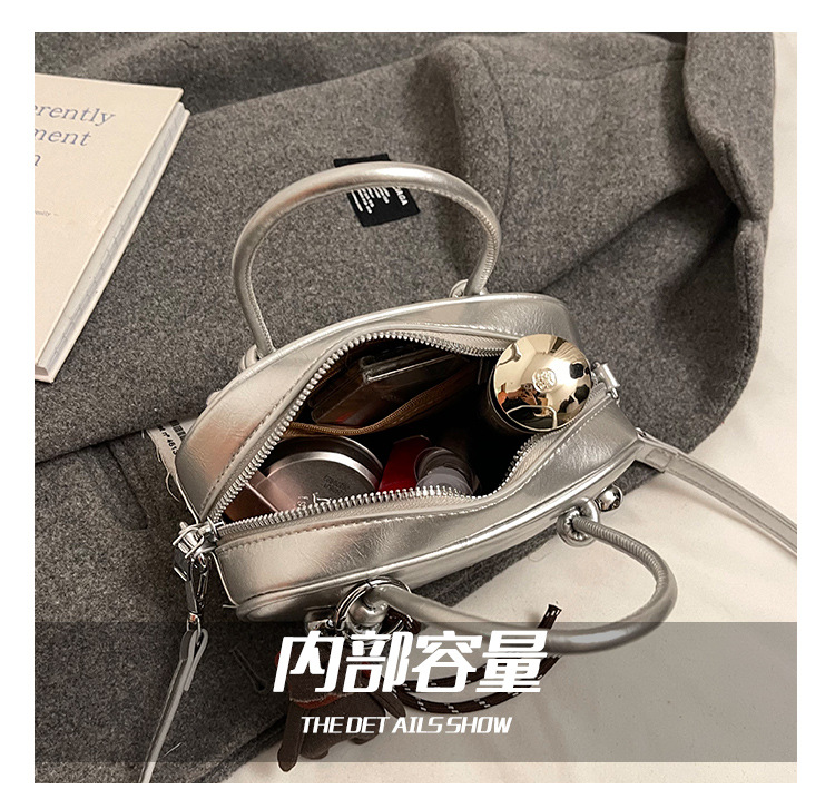Retro soft leather solid color pillow bag for women, 2025 new trendy and fashionable single-shoulder crossbody bag, versatile hand-held bowling bag Specification drawing