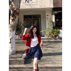 夏の森風韓国風小柄ドーパミン水玉スカート女性用ウエストゴムショートスカート安全パンツ付き