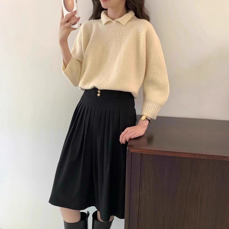 欧美跨境亚马逊独立站圆领插肩袖毛衣女装秋冬保暖百搭套头针织衫|undefined