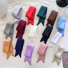 韩版缎面纯色丝巾细窄长条扎发飘带蝴蝶结领巾装饰品百搭简约丝带
