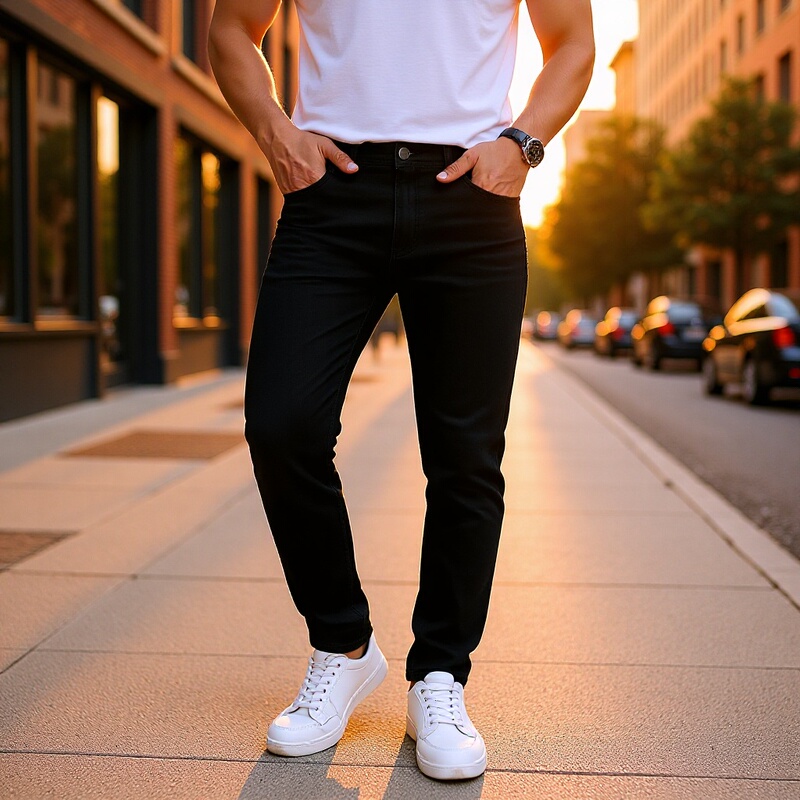 In-Stock Casual Versatile Fashion Slim-Fit Stretchy Straight-Leg Stylish Light Luxury Business Black Denim Trendy Brand