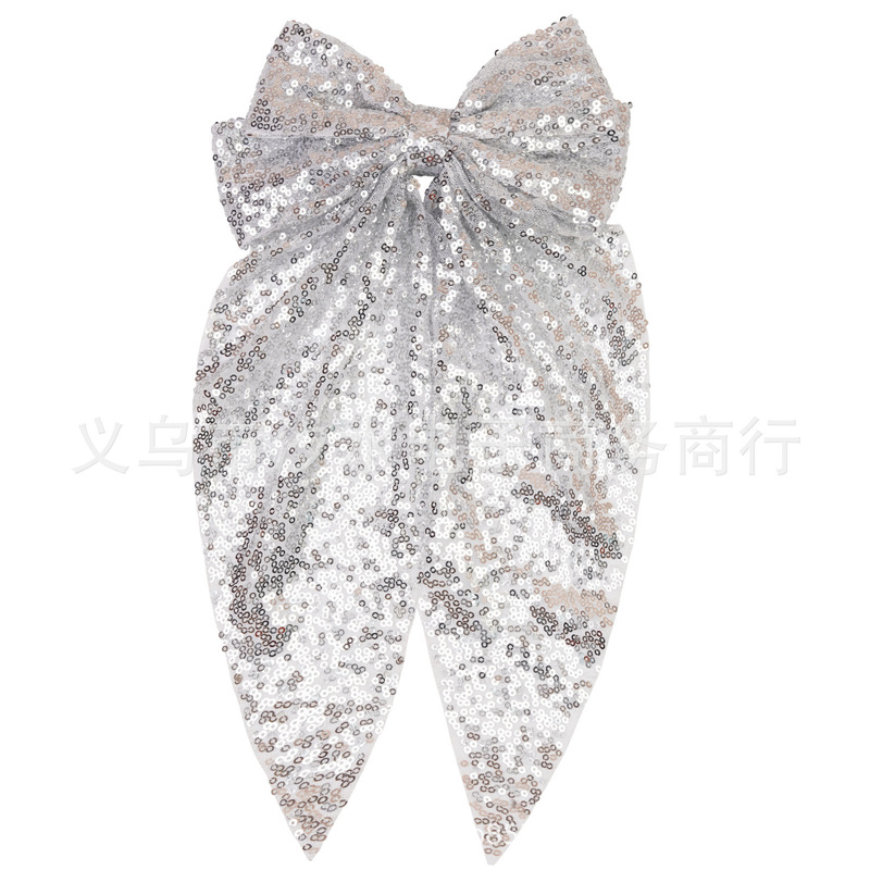 新款方格亮片双层蝴蝶结大号飘带发夹跨境发饰批发后脑勺弹簧夹|undefined