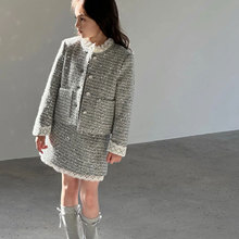 女童套装儿童外套半身裙秋季2025新款大童女孩灰色好看小香风穿搭