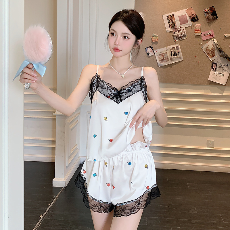 25 Years New Satin Silk Lace Pajamas Women's Summer Ice Silk Sexy Sling Sling Shorts suit V-Neck Pure Desire 25 Years New Satin Silk Lace Pajamas Women's Summer Ice Silk Sexy Sling Sling Shorts suit V-Neck Pure Desire