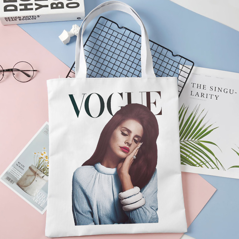 Comercio exterior transfronterizo Lana Del Rey impresa bolsa de lona Harajuku bolsa de hombro de moda estudiante bolsa de compras portátil
