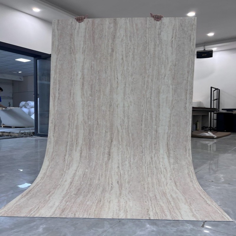 Tablero de travertino 3D suave porcelana suave piedra flexible ultrafina revestimiento de pared exterior de piedra blanda imitación azulejos de cuero de travertino romano