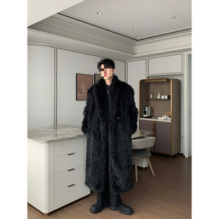 Cross-Border Long Men's Autumn and Winter New Trendy Faux Leather Coat Fox Winter Jacket Thickened Warm Leather Trench Coat