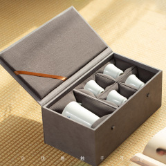 灰色のベルベット布製茶器ギフトボックス、建盞（建茶器）蓋碗、紫砂壺包装箱セット、茶器収納ボックス、茶碗ギフトボックス