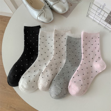 秋季新品波點蕾絲花邊女襪中筒襪ins日系復古簡約百搭少女堆堆襪